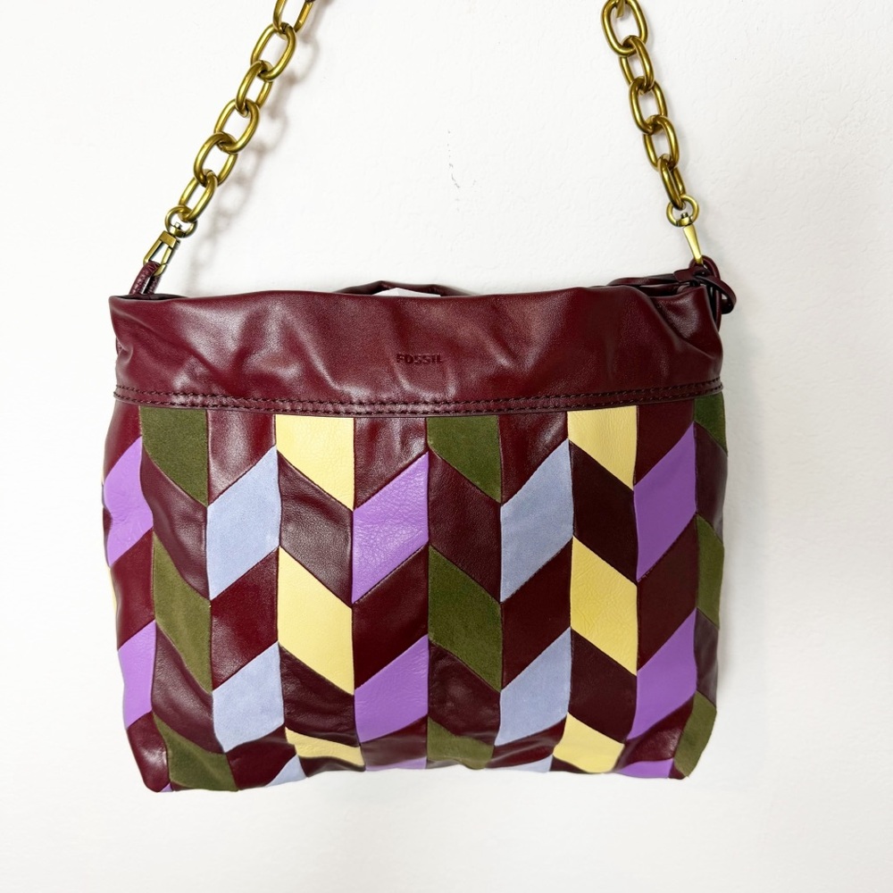 Fossil Gigi Drawstring Multicolor Patchwork Leath… - image 3
